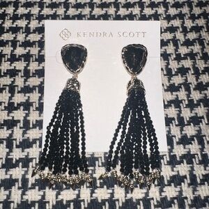Kendra Scott Black and Gold Beaded Tassel Earrings